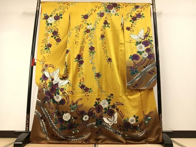 平和屋着物●豪華振袖　辻が花　舞蝶文　暈し染め　金銀彩　正絹　逸品　AABN3572fy
