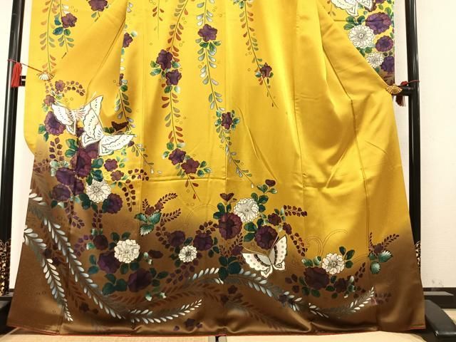 平和屋着物●豪華振袖　辻が花　舞蝶文　暈し染め　金銀彩　正絹　逸品　AABN3572fy