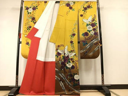 平和屋着物●豪華振袖　辻が花　舞蝶文　暈し染め　金銀彩　正絹　逸品　AABN3572fy