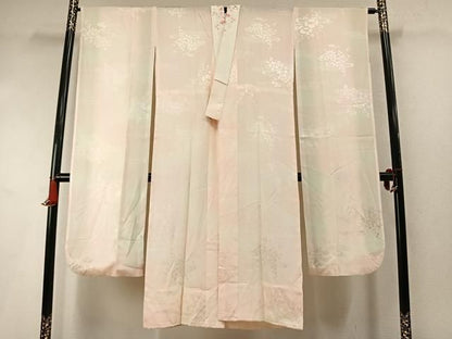 平和屋着物●振袖用長襦袢　無双仕立て　草花地紋　暈し染め　半衿刺繍　正絹　逸品　AABN3575fy