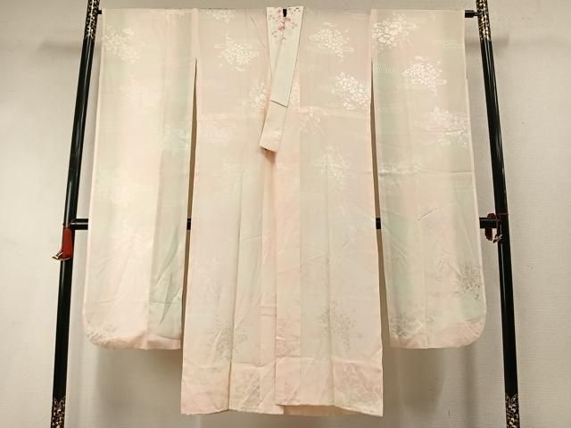 平和屋着物●振袖用長襦袢　無双仕立て　草花地紋　暈し染め　半衿刺繍　正絹　逸品　AABN3575fy