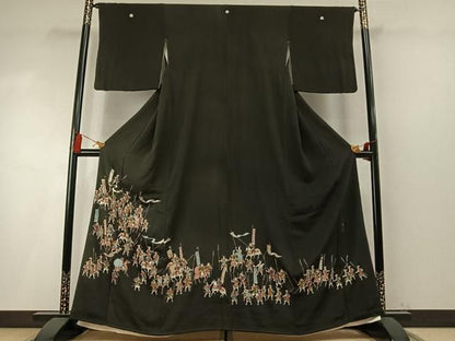 平和屋着物●豪華黒留袖　作家物　人物馬文　金彩　正絹　逸品　AABN3576fy