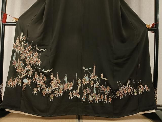 平和屋着物●豪華黒留袖　作家物　人物馬文　金彩　正絹　逸品　AABN3576fy