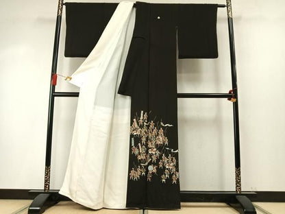 平和屋着物●豪華黒留袖　作家物　人物馬文　金彩　正絹　逸品　AABN3576fy