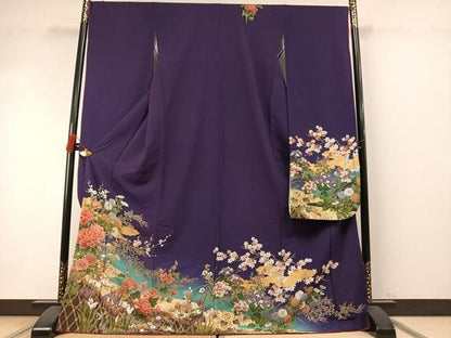 平和屋着物●豪華振袖　草花文　暈し染め　金彩　正絹　逸品　AABN3577fy