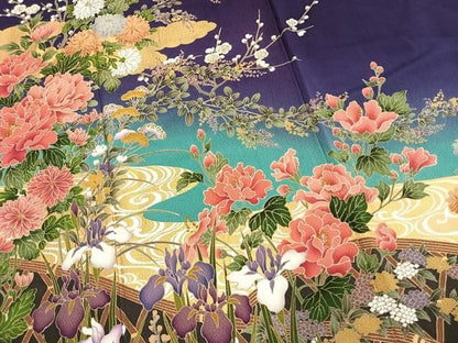 平和屋着物●豪華振袖　草花文　暈し染め　金彩　正絹　逸品　AABN3577fy