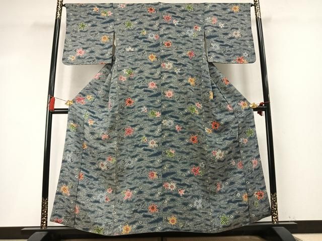 平和屋着物●上質な小紋　型染め　舞葉文　正絹　逸品　AABN3578fy