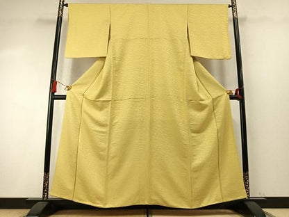 平和屋着物●上質な色無地　松葉地紋　刈安色　正絹　逸品　AABN3582fy