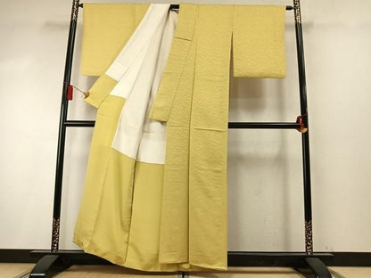 平和屋着物●上質な色無地　松葉地紋　刈安色　正絹　逸品　AABN3582fy