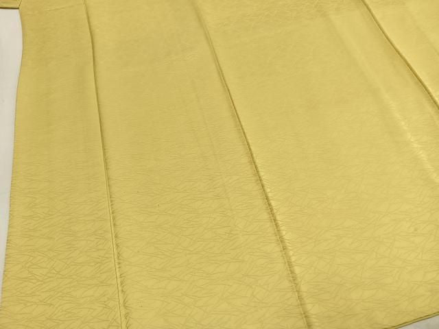平和屋着物●上質な色無地　松葉地紋　刈安色　正絹　逸品　AABN3582fy