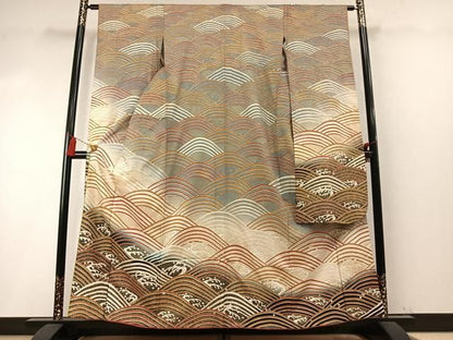 平和屋着物●豪華振袖　立波花文　暈し染め　金彩　正絹　逸品　AABN3584fy