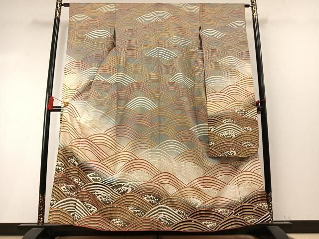 平和屋着物●豪華振袖　立波花文　暈し染め　金彩　正絹　逸品　AABN3584fy