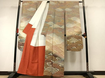 平和屋着物●豪華振袖　立波花文　暈し染め　金彩　正絹　逸品　AABN3584fy