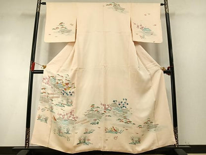 平和屋着物●訪問着　友禅　松竹梅　風景文　正絹　逸品　AABN3585fy
