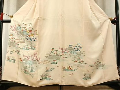 平和屋着物●訪問着　友禅　松竹梅　風景文　正絹　逸品　AABN3585fy