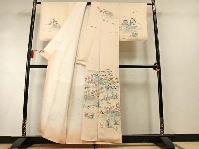 平和屋着物●訪問着　友禅　松竹梅　風景文　正絹　逸品　AABN3585fy