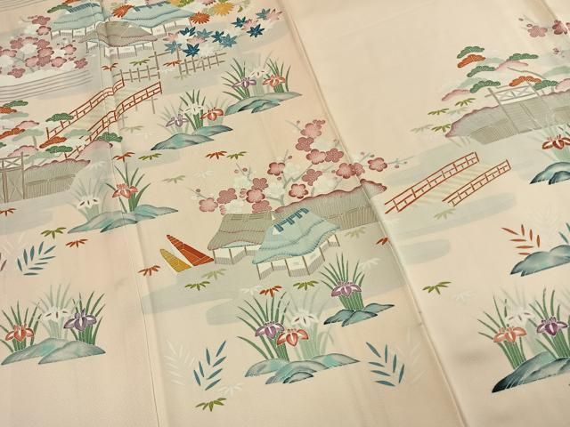 平和屋着物●訪問着　友禅　松竹梅　風景文　正絹　逸品　AABN3585fy