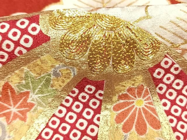 平和屋着物●豪華振袖　駒刺繍　鞠　熨斗花文　金彩　正絹　逸品　AABN3587fy