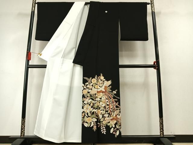 平和屋着物●豪華黒留袖　駒刺繍　鳳凰花文　金彩　正絹　逸品　AABN3592fy