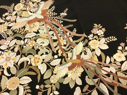 平和屋着物●豪華黒留袖　駒刺繍　鳳凰花文　金彩　正絹　逸品　AABN3592fy