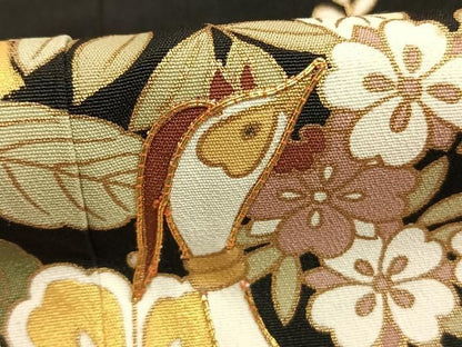 平和屋着物●豪華黒留袖　駒刺繍　鳳凰花文　金彩　正絹　逸品　AABN3592fy