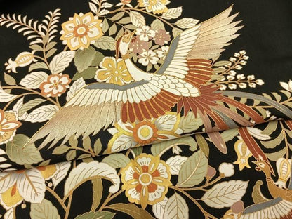 平和屋着物●豪華黒留袖　駒刺繍　鳳凰花文　金彩　正絹　逸品　AABN3592fy