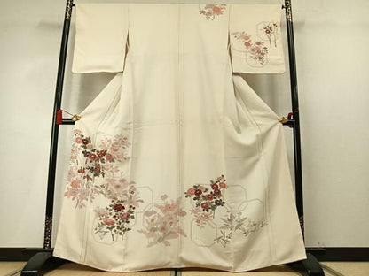 平和屋着物●訪問着　刺繍　草花文　正絹　逸品　AABN3593fy