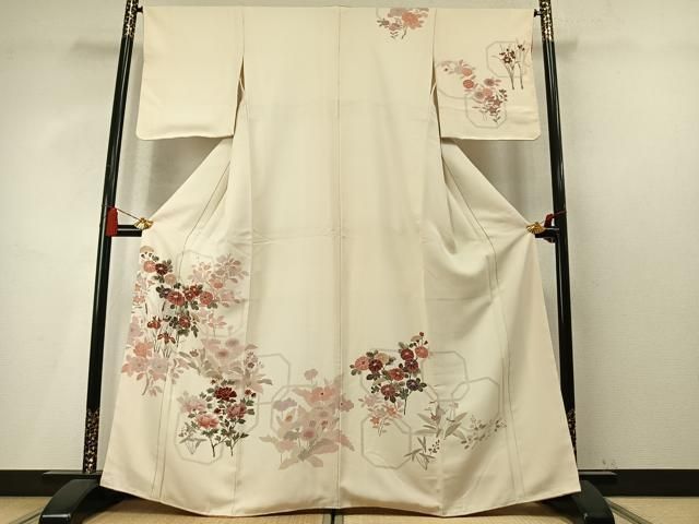 平和屋着物●訪問着　刺繍　草花文　正絹　逸品　AABN3593fy