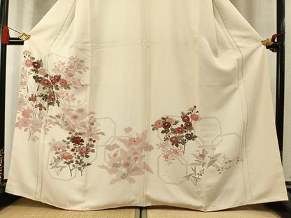 平和屋着物●訪問着　刺繍　草花文　正絹　逸品　AABN3593fy