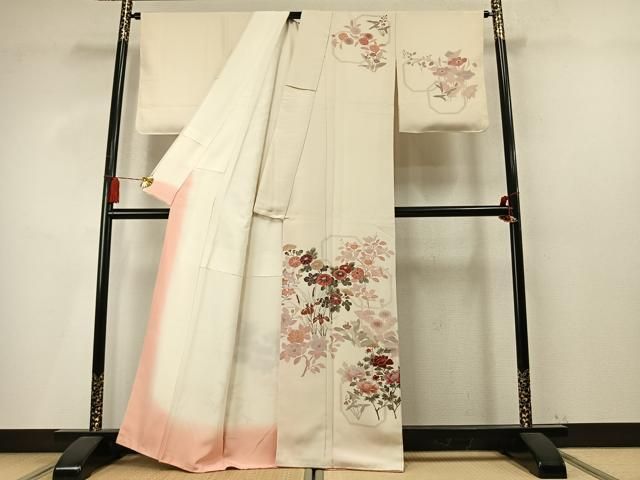 平和屋着物●訪問着　刺繍　草花文　正絹　逸品　AABN3593fy