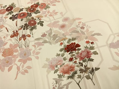 平和屋着物●訪問着　刺繍　草花文　正絹　逸品　AABN3593fy