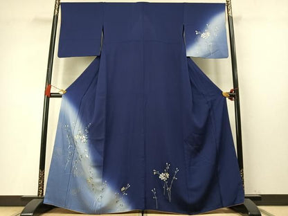 平和屋着物●訪問着　螺鈿　枝花文　暈し染め　銀彩　背抜き仕立て　正絹　逸品　未使用　AABN3594fy