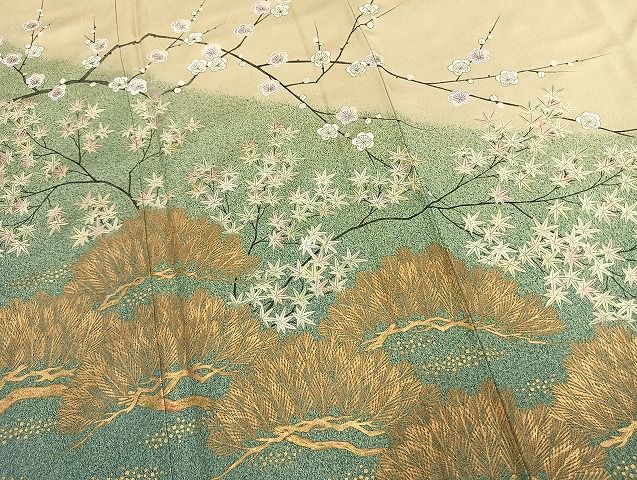平和屋着物●訪問着　枝梅松文　金彩　正絹　逸品　AABN3600fy