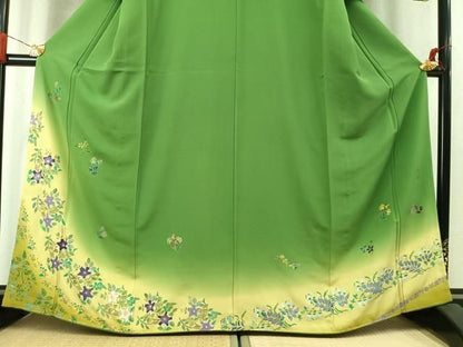 平和屋着物●染色作家　林川信夫　訪問着　刺繍　草花文　暈し染め　金糸　金彩　正絹　逸品　未使用　AABN3602fy