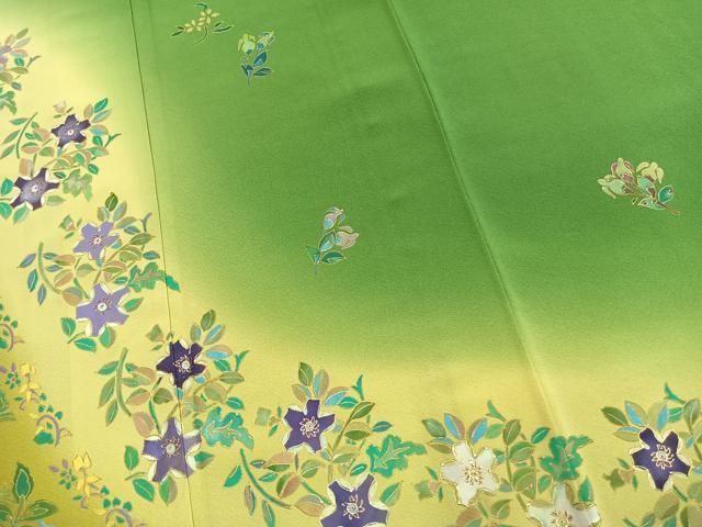 平和屋着物●染色作家　林川信夫　訪問着　刺繍　草花文　暈し染め　金糸　金彩　正絹　逸品　未使用　AABN3602fy