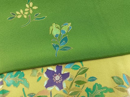 平和屋着物●染色作家　林川信夫　訪問着　刺繍　草花文　暈し染め　金糸　金彩　正絹　逸品　未使用　AABN3602fy