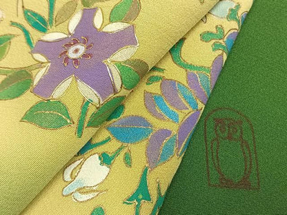 平和屋着物●染色作家　林川信夫　訪問着　刺繍　草花文　暈し染め　金糸　金彩　正絹　逸品　未使用　AABN3602fy