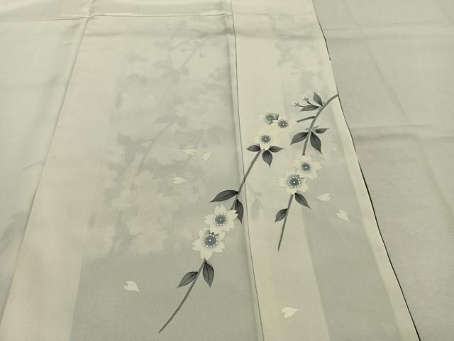 平和屋着物●訪問着　枝桜文　暈し染め　銀彩　銀通し地　正絹　逸品　AABN3607fy
