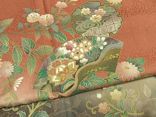 平和屋着物●訪問着　螺鈿　地紙雪輪花文　暈し染め　金銀彩　正絹　逸品　AABN3614fy