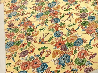 平和屋着物●上質な小紋　型染め　花鳥文　鬼しぼ縮緬　正絹　逸品　AABN3621fy