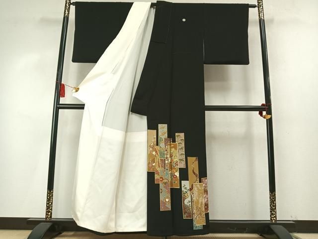 平和屋着物●豪華黒留袖　駒刺繍　色紙重ね花文　金彩　三越扱い　正絹　逸品　AABN3623fy