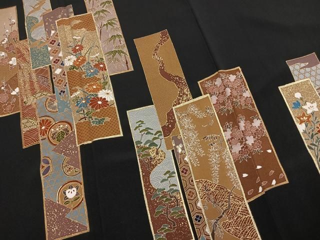 平和屋着物●豪華黒留袖　駒刺繍　色紙重ね花文　金彩　三越扱い　正絹　逸品　AABN3623fy