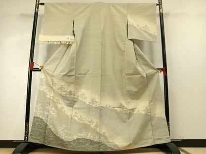 平和屋着物●訪問着　紬地　樹林文　丸文織物謹製　佐藤敏栄作　反端付き　正絹　逸品　AABN3627fy