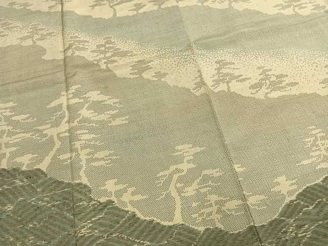 平和屋着物●訪問着　紬地　樹林文　丸文織物謹製　佐藤敏栄作　反端付き　正絹　逸品　AABN3627fy