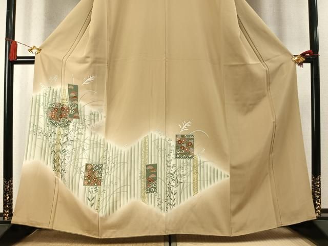 平和屋着物●訪問着　雪輪色紙花松文　暈し染め　金銀彩　正絹　逸品　AABN3635fy
