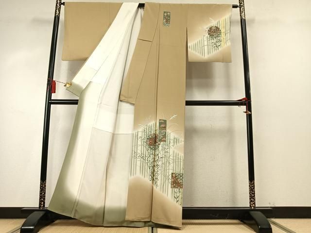 平和屋着物●訪問着　雪輪色紙花松文　暈し染め　金銀彩　正絹　逸品　AABN3635fy
