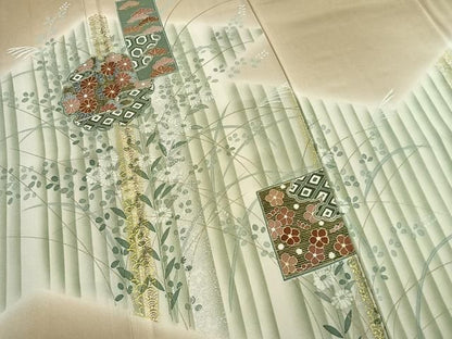 平和屋着物●訪問着　雪輪色紙花松文　暈し染め　金銀彩　正絹　逸品　AABN3635fy