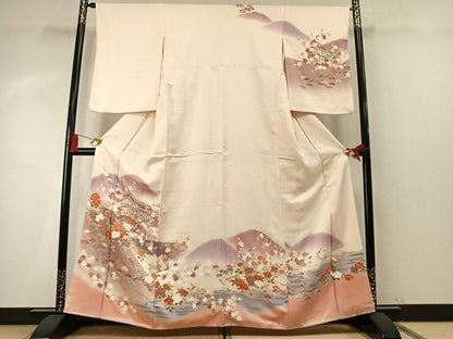 平和屋着物●訪問着　風景枝松花文　暈し染め　正絹　逸品　AABN3636fy