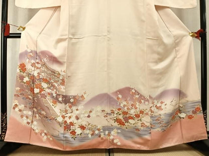 平和屋着物●訪問着　風景枝松花文　暈し染め　正絹　逸品　AABN3636fy