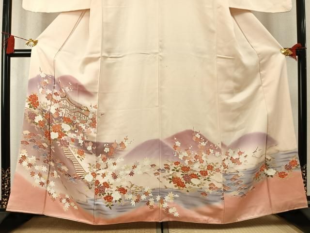 平和屋着物●訪問着　風景枝松花文　暈し染め　正絹　逸品　AABN3636fy